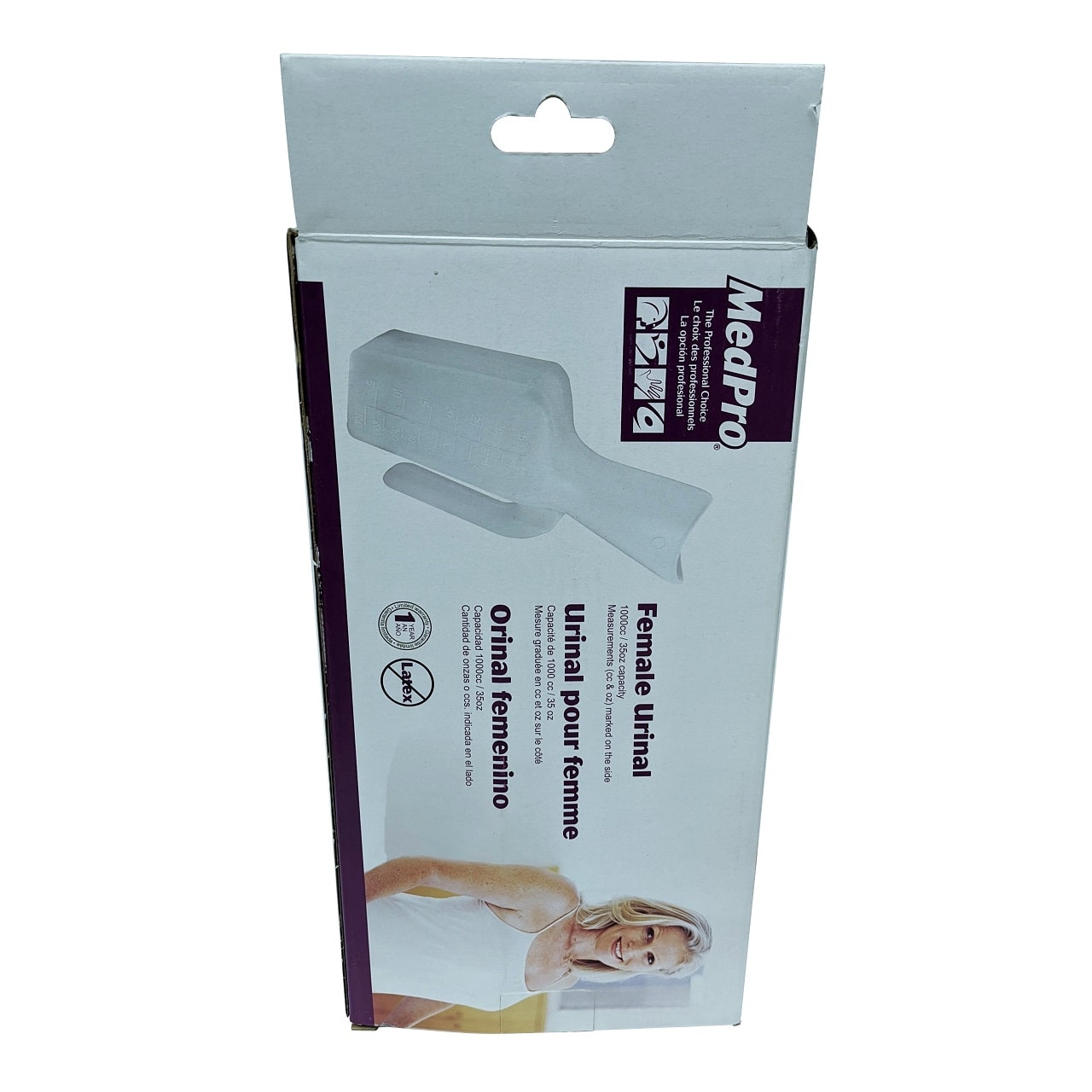 Product label for MedPro Female Urinal (1L capacity)