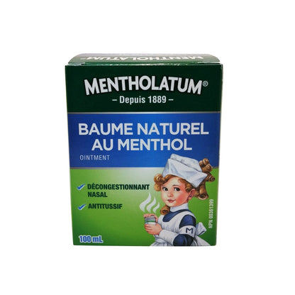 Product label for Mentholatum Natural Menthol Rub Ointment (100 mL) in French