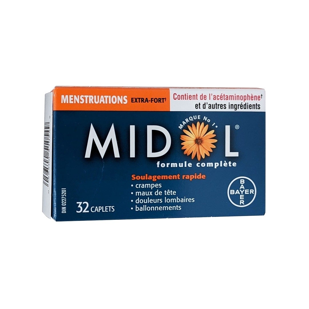 Product label for Midol Complete Extra Strength 32 caps in French