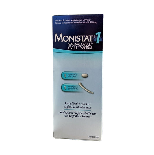 Product label for Monistat 1 Vaginal Ovule (1 ovule) Vertical