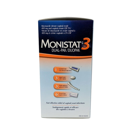 Product label for Monistat 3 Dual-Pak Vertical