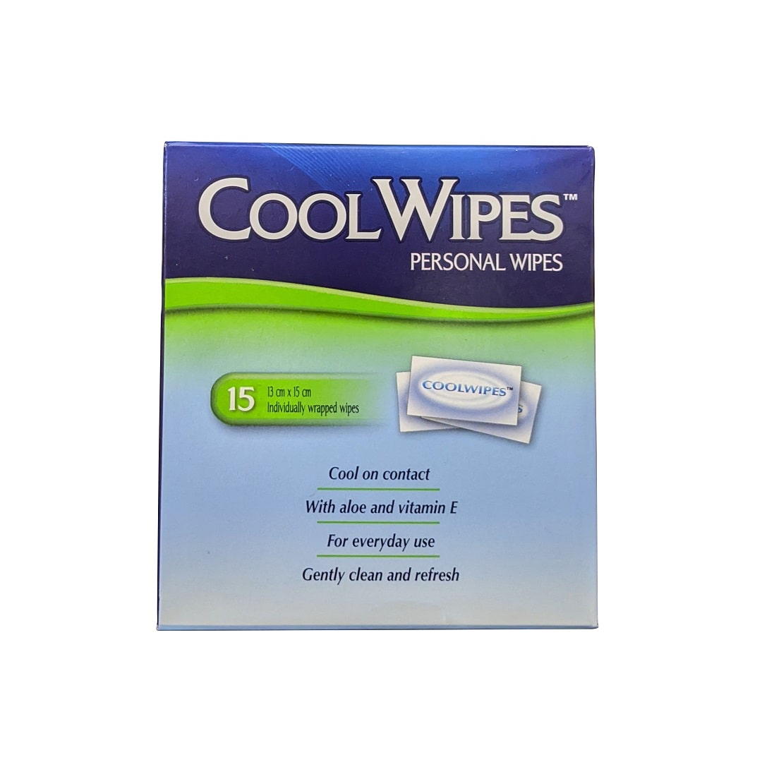 Product label for Monistat Cool Wipes Personal Wipes (15 count) in English