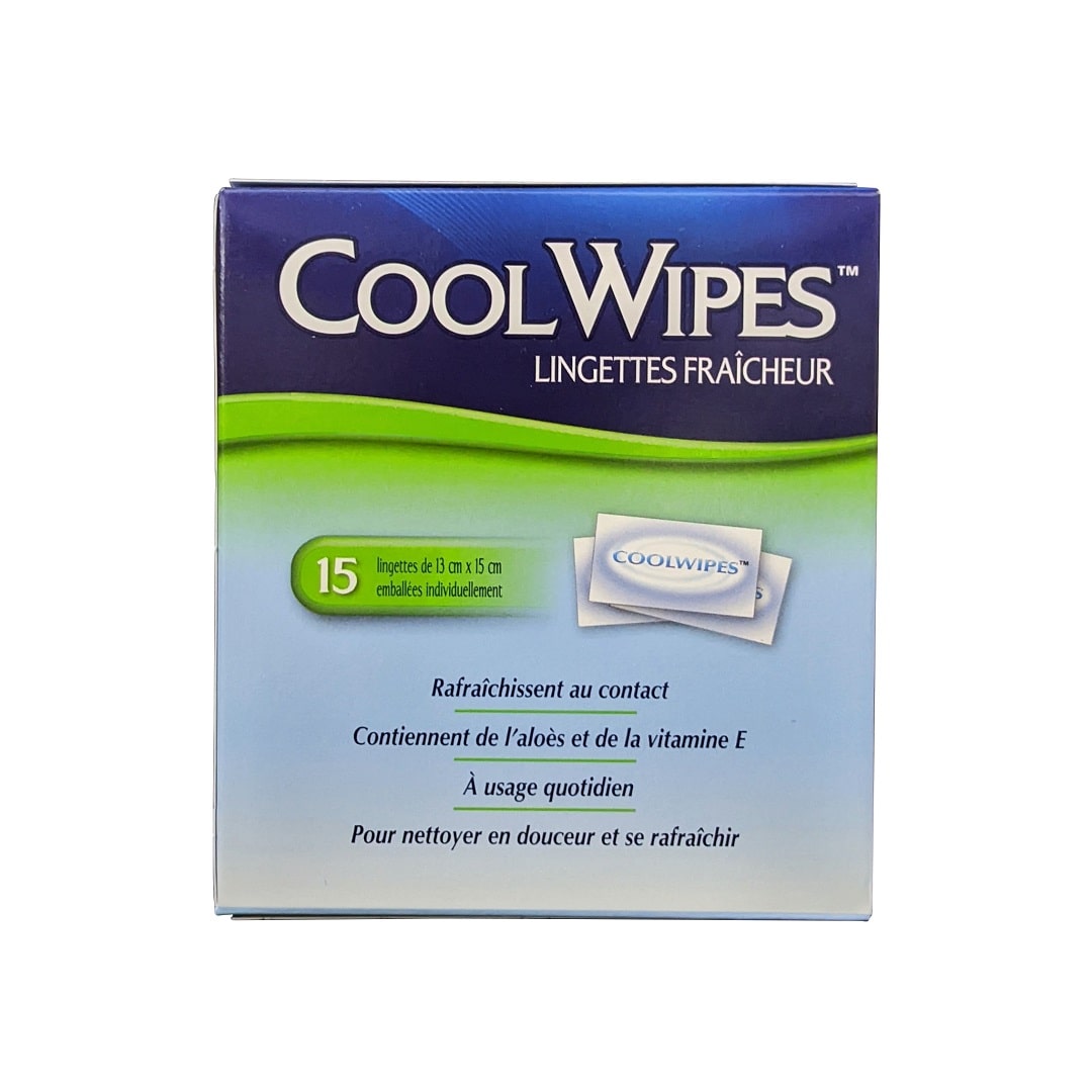Product label for Monistat Cool Wipes Personal Wipes (15 count) in French