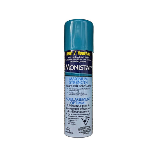 Product label for Monistat Max Strength Itch Relief Spray (57 mL)