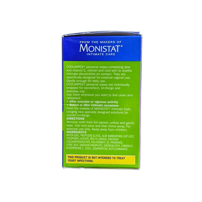 Description, directions, ingredients for Monistat Soothing Care Coolwipes Personal Wipes (15 count) in English