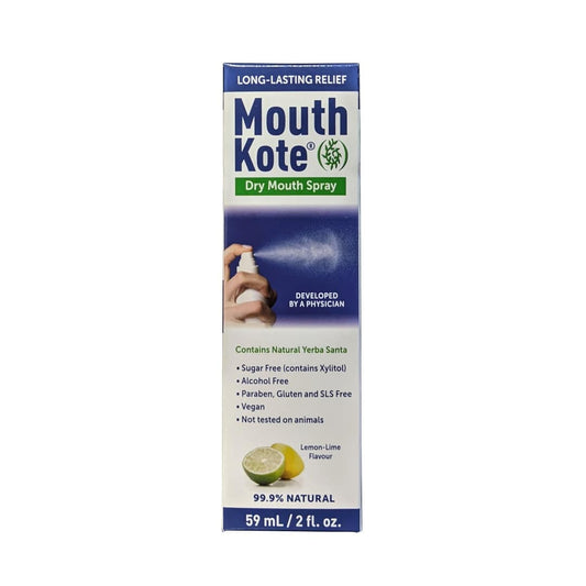 Product label for Mouth Kote Dry Mouth Spray (59 mL) in English