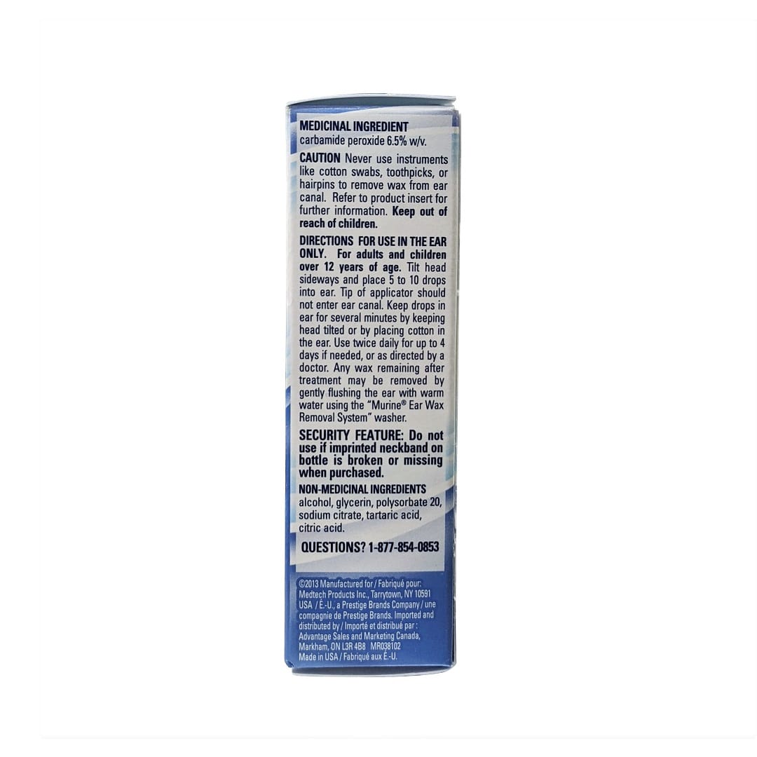 Ingredients, directions, cautions for Murine Ear Drops Carbamide Peroxide (15 mL) in English