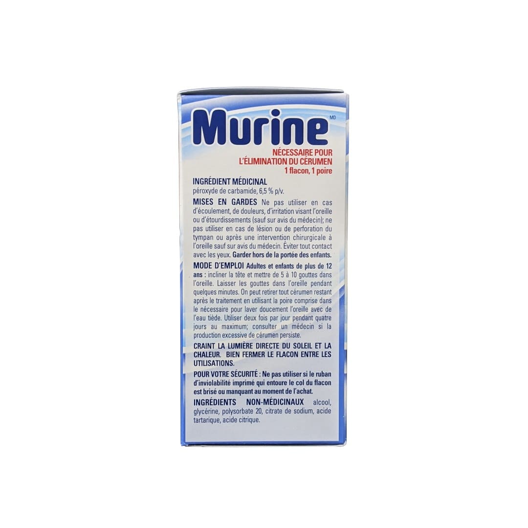 Ingredients, cautions, directions, ingredients for Murine Ear Wax Removal System (15 mL) in French