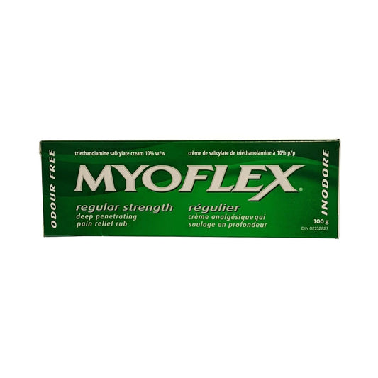 Product label for Myoflex Regular Strength Cream (100 grams)