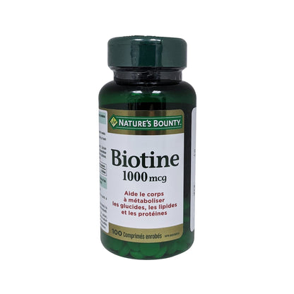 Product label for Nature's Bounty Biotin 1000mcg in French