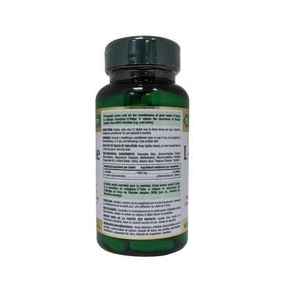 Product details, ingredients, and directions for Nature's Bounty L-Lysine 1000mg