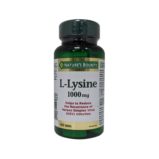 Product label for Nature's Bounty L-Lysine 1000mg in English