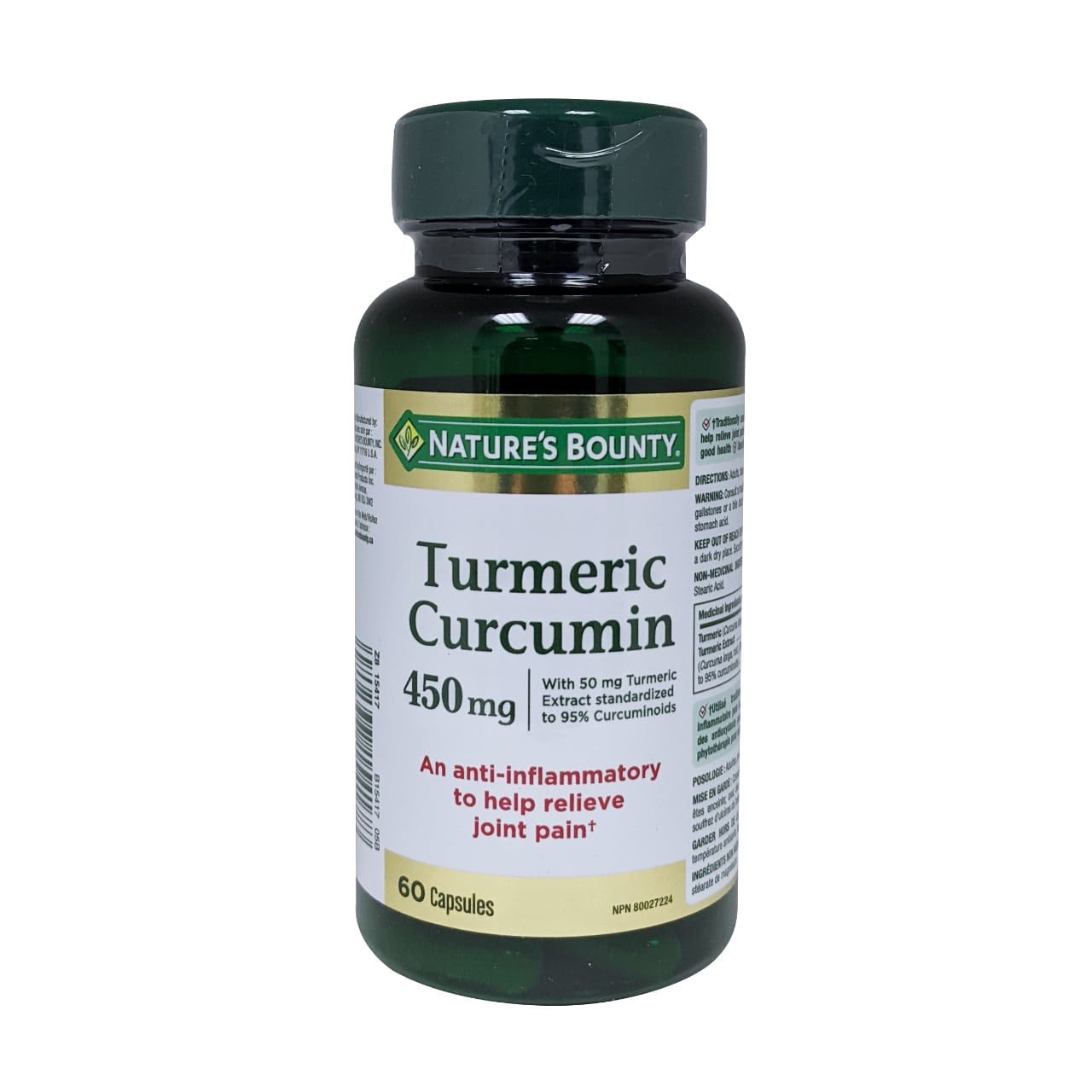 Product label for Nature's Bounty Turmeric Circumin 450mg in English