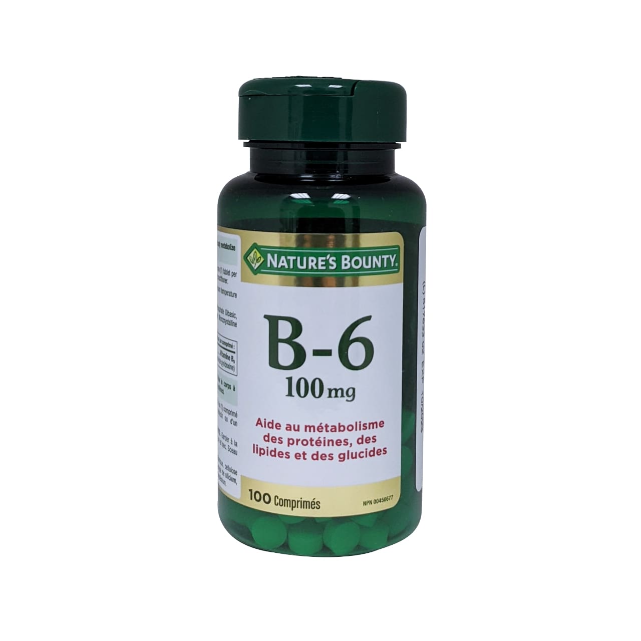 Product label for Nature's Bounty Vitamin B6 100mg in French