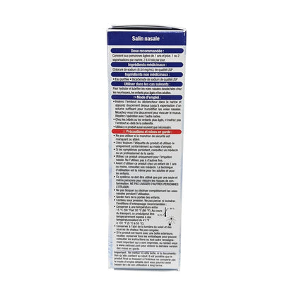 Dose, ingredients, uses, directions for Neilmed NasaMist Saline Nasal Spray in French