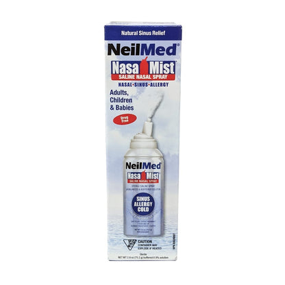 Product label for Neilmed NasaMist Saline Nasal Spray in English
