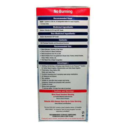 Dose, ingredients, uses for Neilmed Sinus Rinse 100 Premixed Packets in English