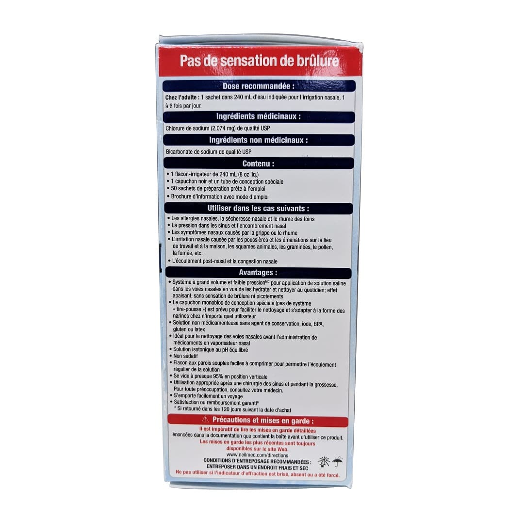 Dose, ingredients, use for Neilmed Sinus Rinse Kit with 50 Premixed Packets in French