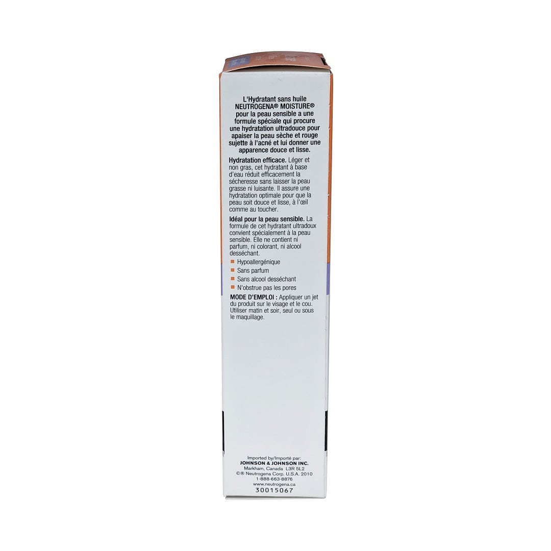 Description, directions, and ingredients for Neutrogena Oil Free Moisturizer for Sensitive Skin (118 mL) in French