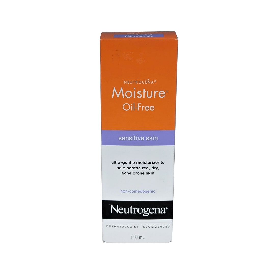 Product label for Neutrogena Oil Free Moisturizer for Sensitive Skin (118 mL) in English