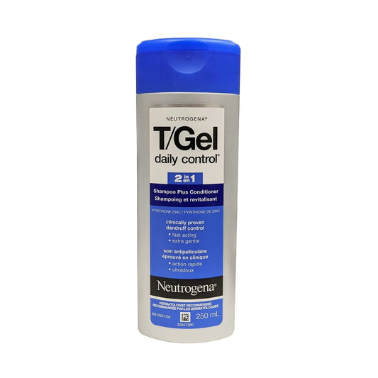 Product label for Neutrogena T/Gel Daily Control 2 in 1 Shampoo Plus Conditioner (250 mL)