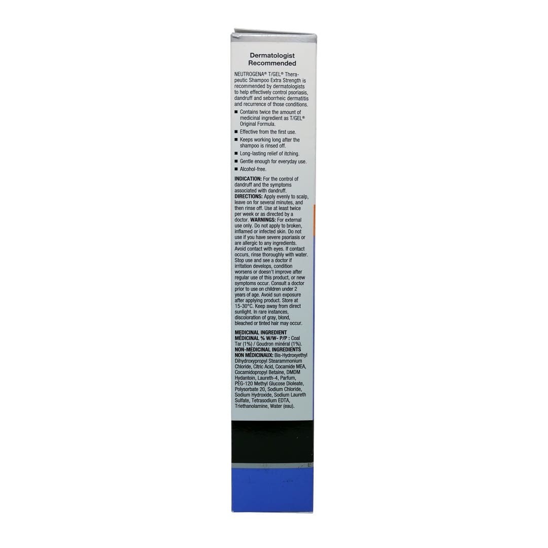 Description, indications, directions, ingredients, and warnings for Neutrogena T/Gel Therapeutic Shampoo Extra Strength (177 mL) in English