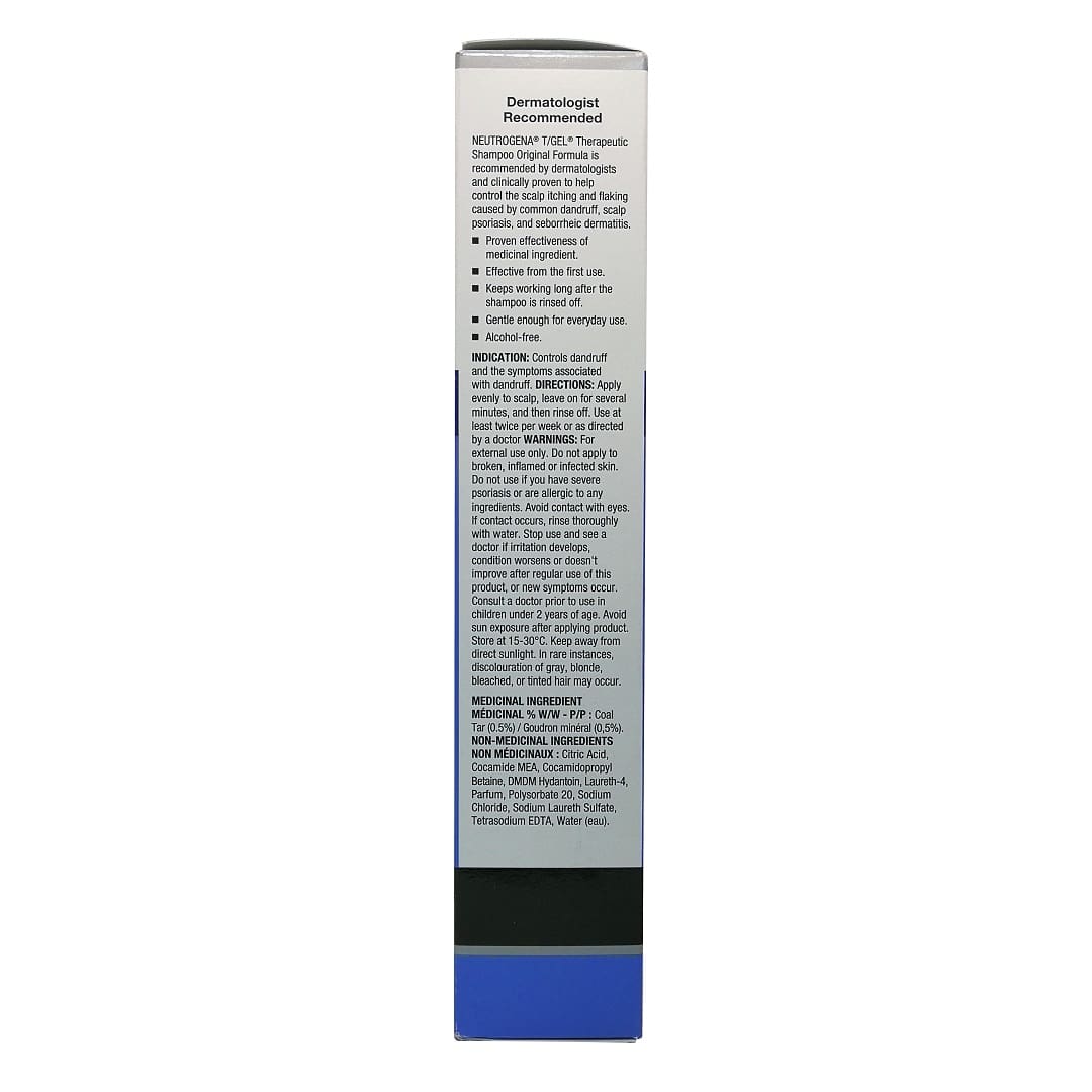 Indications, directions, warnings, ingredients for Neutrogena T/Gel Therapeutic Shampoo Original Formula (250 mL) in English