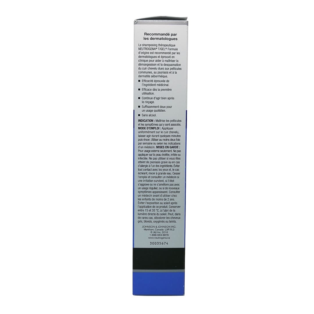 Indications, directions, warnings, ingredients for Neutrogena T/Gel Therapeutic Shampoo Original Formula (250 mL) in French