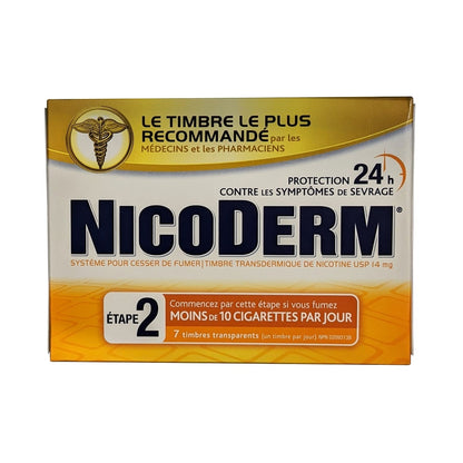 Product label for Nicoderm Step 2 Clear Nicotine Patches (7 count) in French