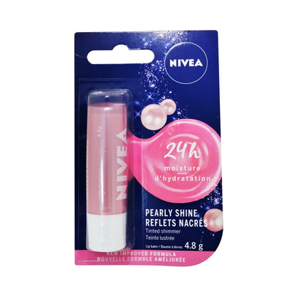 Product label for Nivea Pearly Shine Lip Balm (4.8 grams)