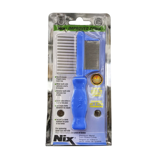 Product label for Nix Premium Metal Two-Sided Comb