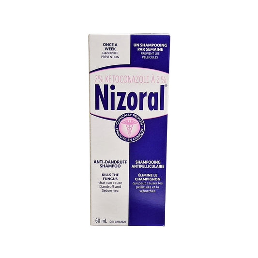 Product label for Nizoral Anti-Dandruff Shampoo Once a Week (60 mL)