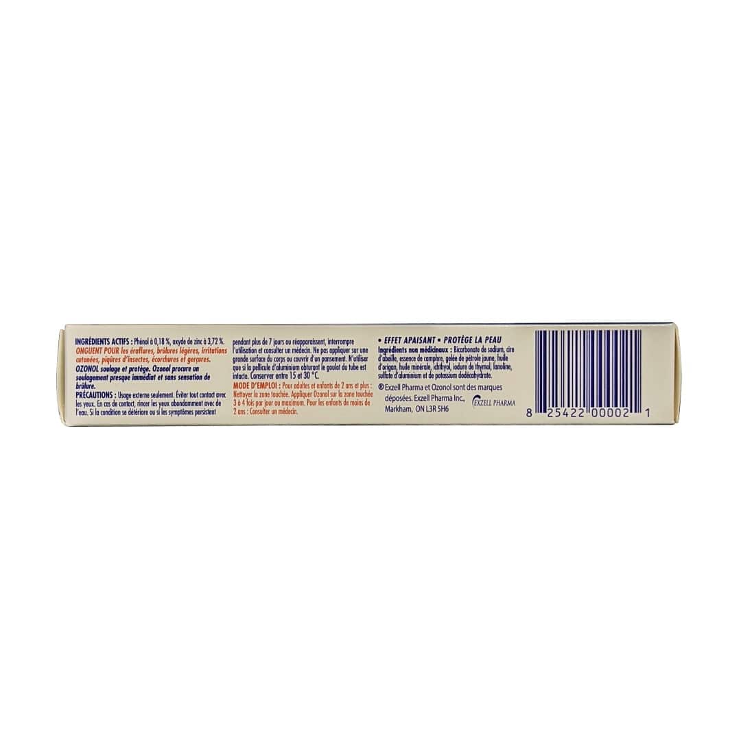 Ingredients, cautions, directions for Ozonol Non-Stinging Ointment for Scrapes, Minor Burns, and Skin Irritations (30 grams) in French