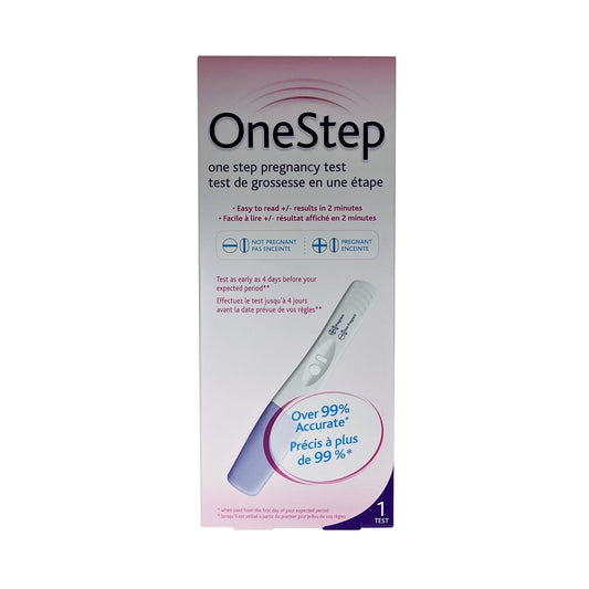 Product label for OneStep Pregnancy Test in English