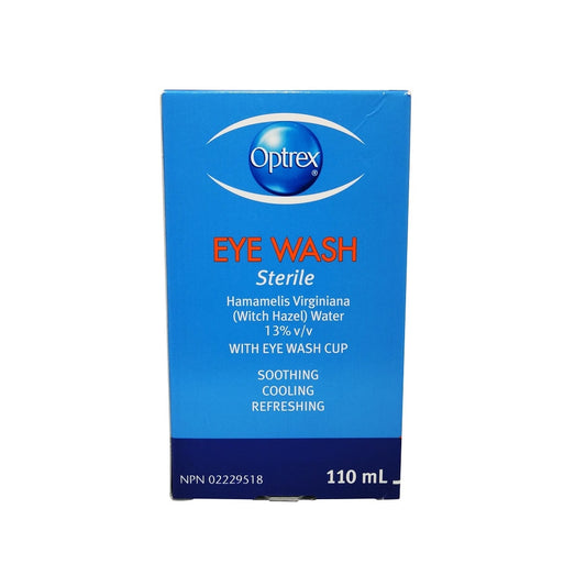 Product label for Optrex Sterile Eye Wash 110 mL in English
