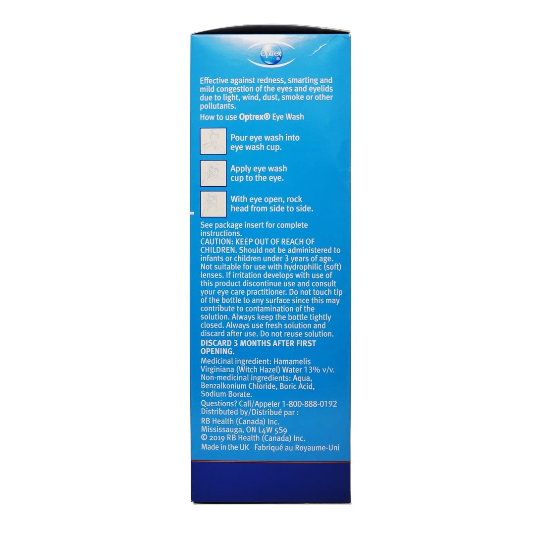 Description and ingredients for Optrex Sterile Eye Wash (300 mL) in English