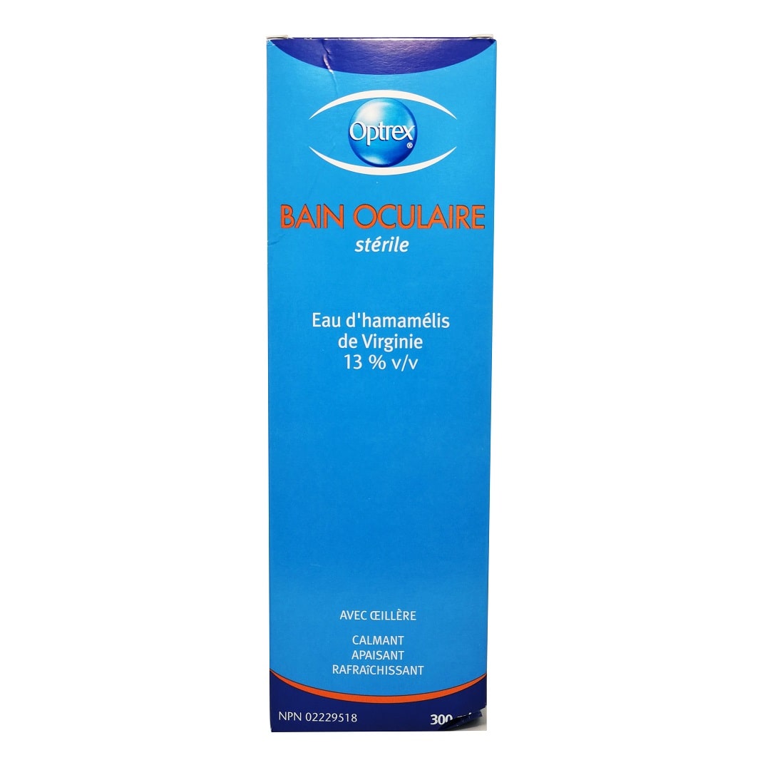 Product label for Optrex Sterile Eye Wash 300 mL in French