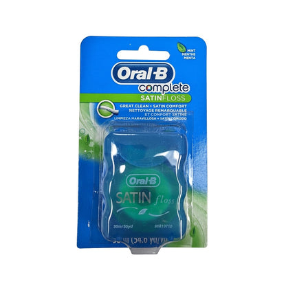 Product label for Oral-B Complete Satin Floss (50 metres)