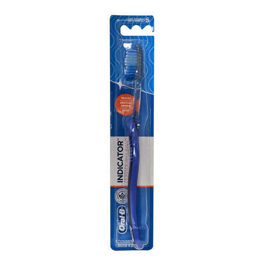 Product label for Oral-B Indicator Contour Clean Toothbrush Soft Bristles Blue