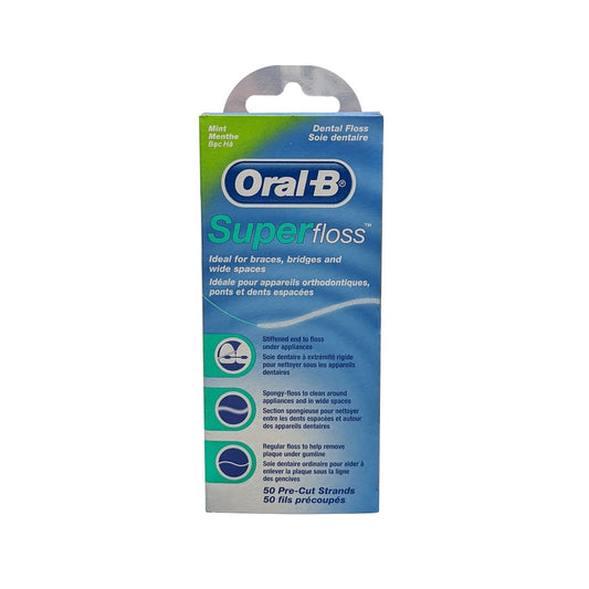 Product label for Oral-B Super Floss Mint Flavour (50 count)
