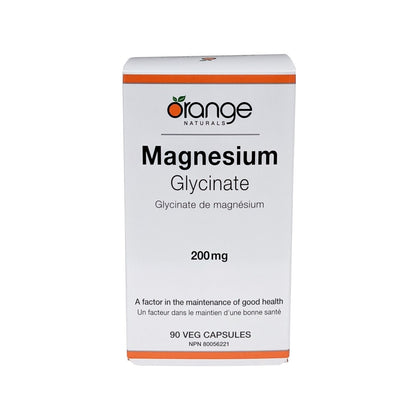 Product label for Orange Naturals Magnesium Glycinate 200 mg (90 capsules)