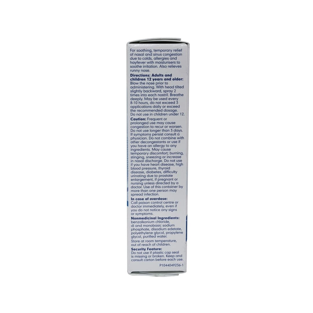 Description, directions, caution for Otrivin Medicated Cold and Allergy Relief Moisturizing Mist Spray (20 mL) in English