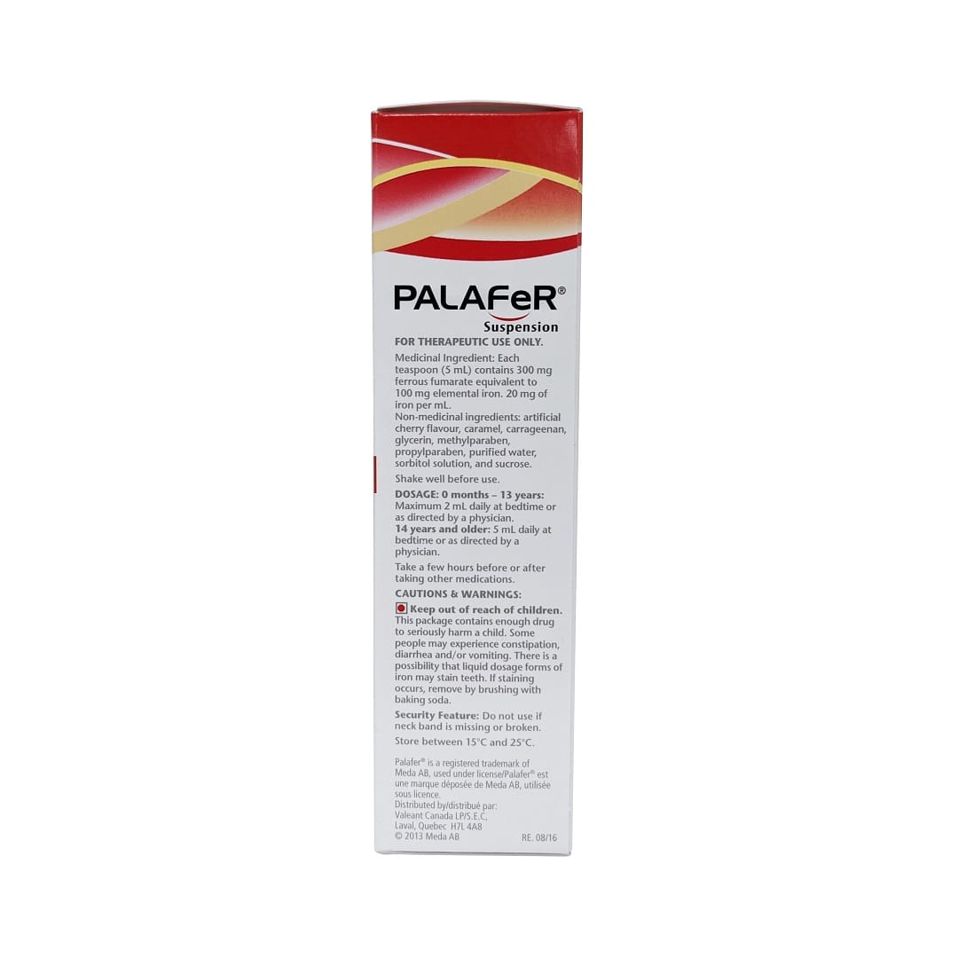 Ingredients, dosage, caution for Palafer Iron Therapy Ferrous Fumarate Suspension (Cherry Flavour) (100 mL) in English