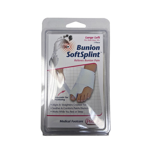 Product label for PediFix Bunion Soft Splint (Large) left foot