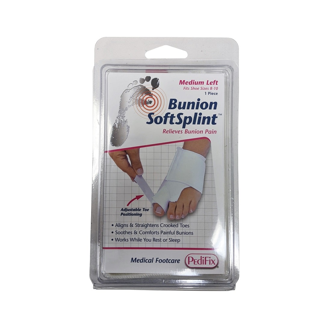 Product label for PediFix Bunion Soft Splint (Medium) left foot