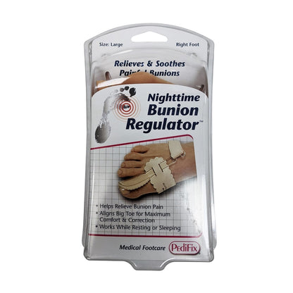 Product label for PediFix Nighttime Bunion Regulator (Large) right foot.