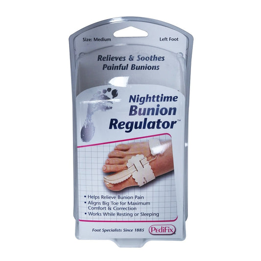 Product label for PediFix Nighttime Bunion Regulator (Medium) Left Foot