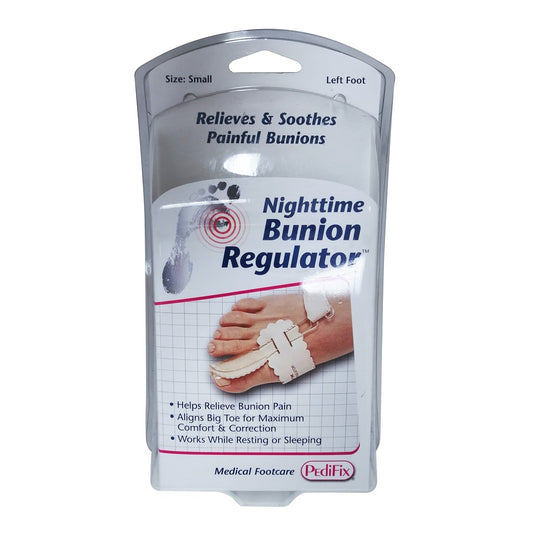 Product label for PediFix Nighttime Bunion Regulator (Small) left foot