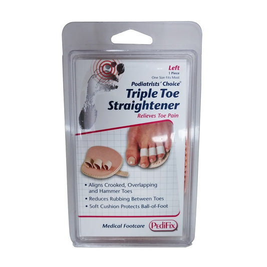 Product label for PediFix Triple Toe Straightener (left)