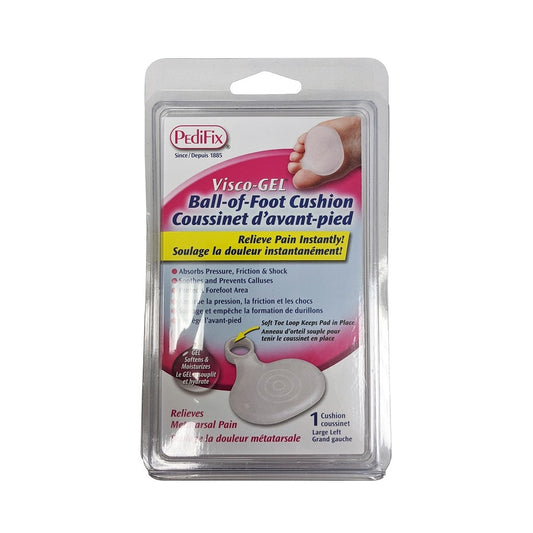 Product package for PediFix Visco-Gel Ball-of-Foot Cushion (Large) left foot